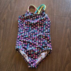 Lands' End Blue and Pink One Piece Swimsuit Heart Pattern
